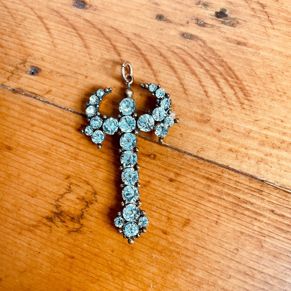 Vintage paste “angel” cross pendant. Absolutely stunning!